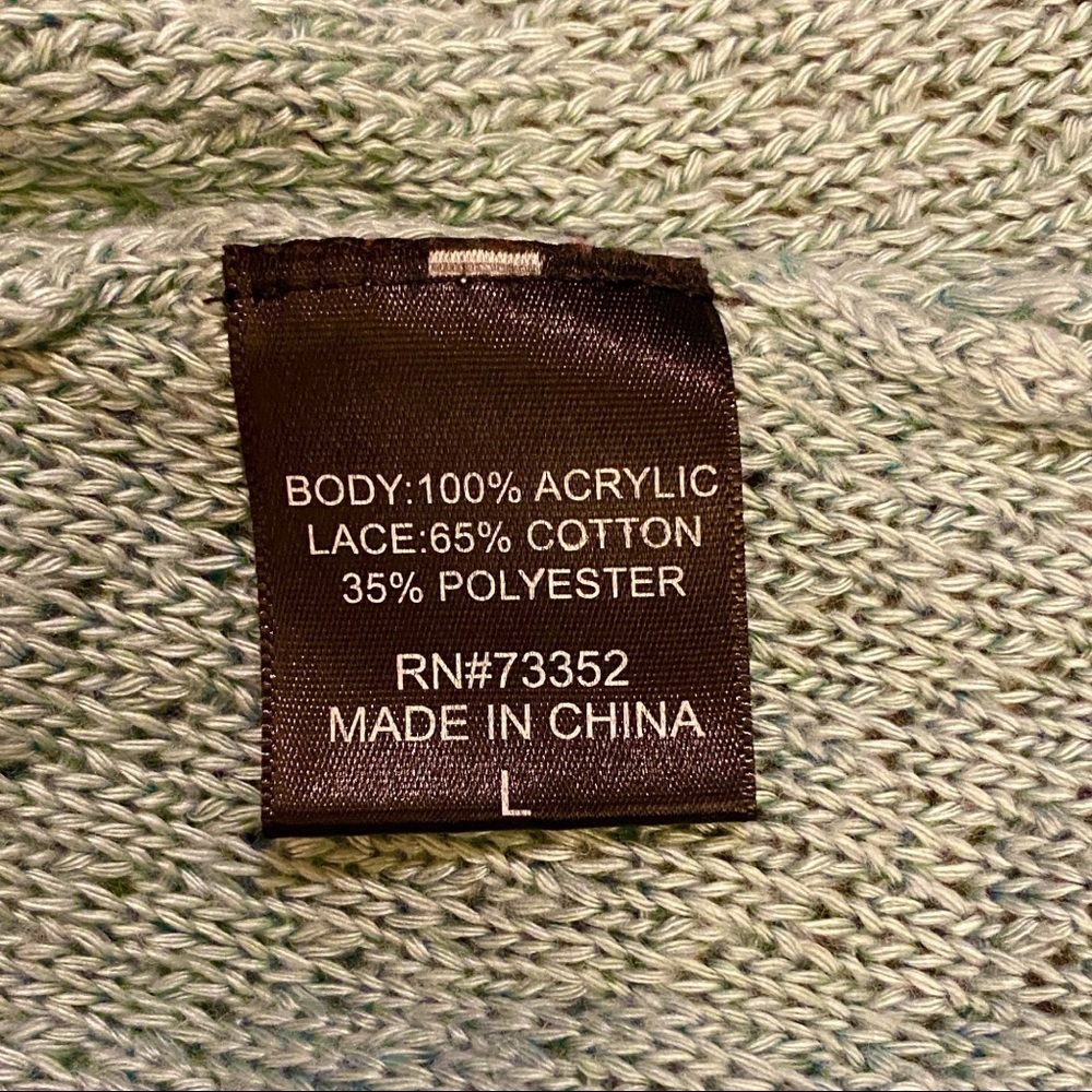 United States Sweaters Cable Knit Lace Sweater Sea Foam Green Coastal Grandma Lg - Picture 7 of 10
